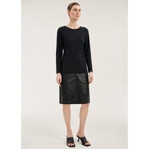 Annette Gortz Wool Blend Lamb Leather Dress S Black Knee Length Goth Minimalist